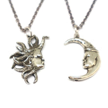 Load image into Gallery viewer, Sun and Moon Kissing Silver Couple Necklaces