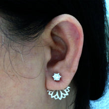 Load image into Gallery viewer, Silver Lotus Ear Jacket Stud Earring
