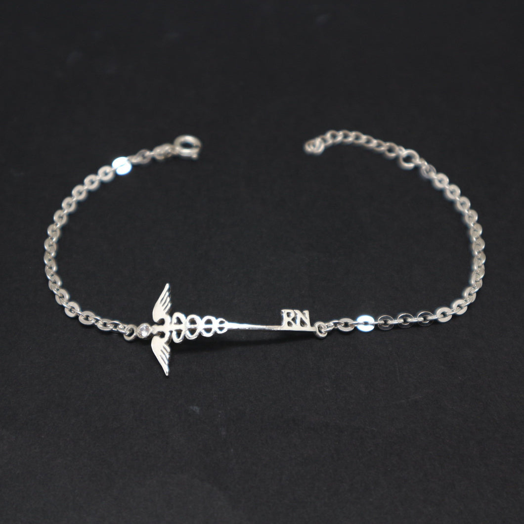 Silver Nurse Caduceus Key Bracelet