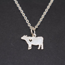 Load image into Gallery viewer, Silver Cow and Heart Necklace Pendant