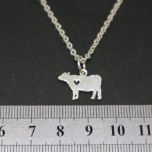Load image into Gallery viewer, Silver Cow and Heart Necklace Pendant