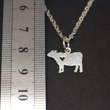 Load image into Gallery viewer, Silver Cow and Heart Necklace Pendant
