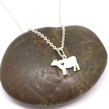 Load image into Gallery viewer, Silver Cow and Heart Necklace Pendant