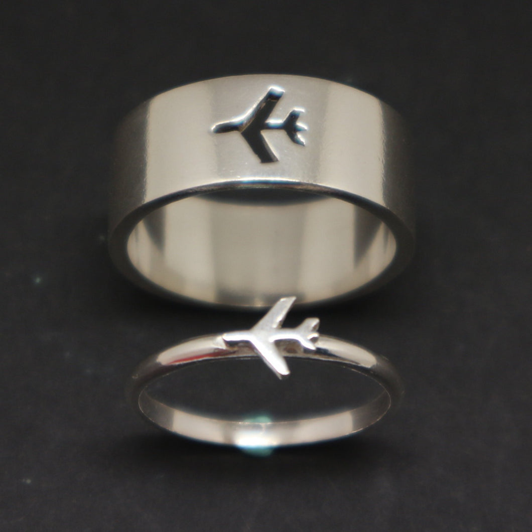 Plane Couple Promise Ring Set