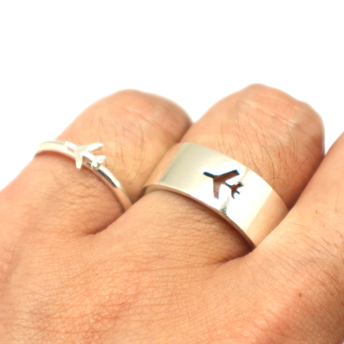 Aeroplane Silver Gold Couple ring, Best Friends Rings (4 Rings)