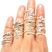 Load image into Gallery viewer, Silver Zodiac Ring with Birthstone