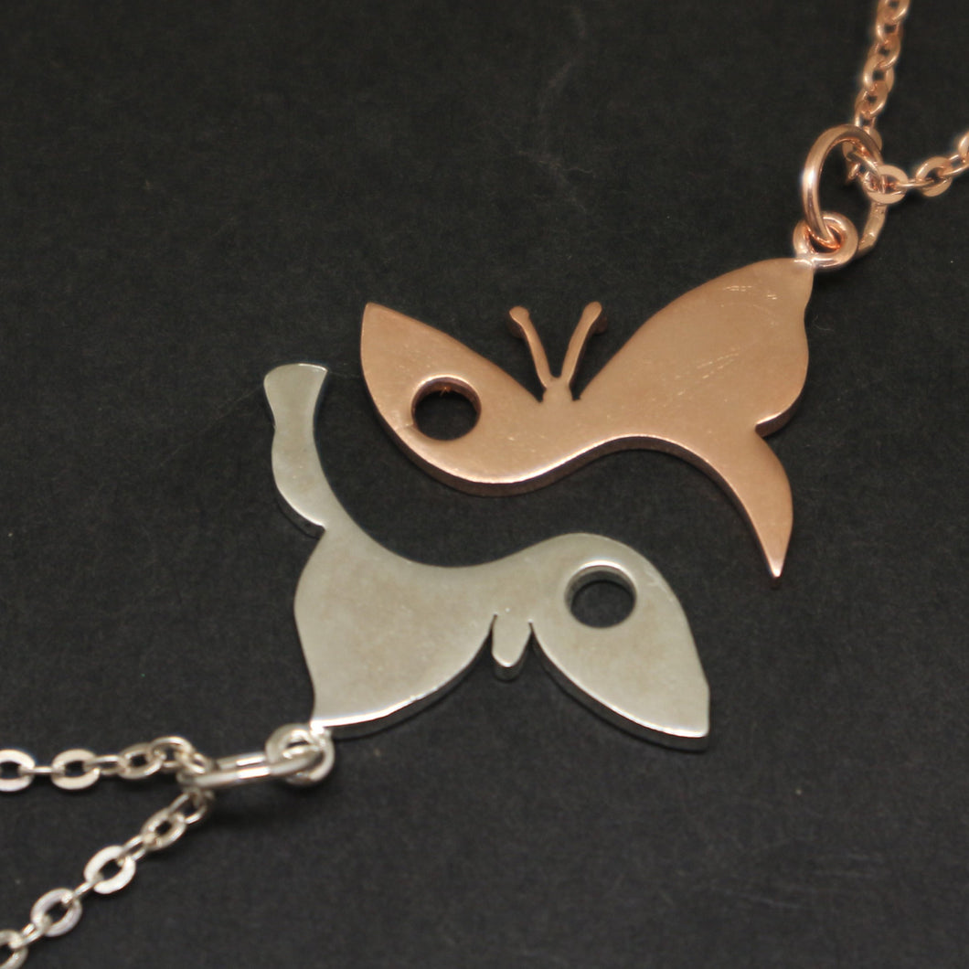 Silver Butterfly Couple Necklaces Set