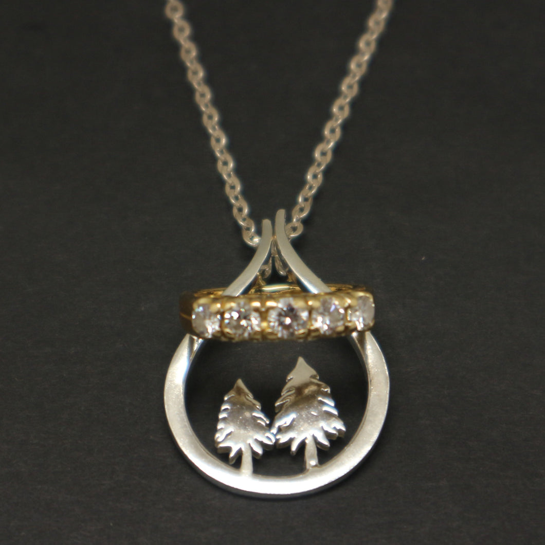 Silver Pine Tree Ring Holder Necklace