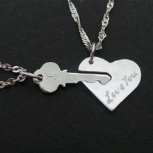 Load image into Gallery viewer, SIlver Key and heart necklaces for couples