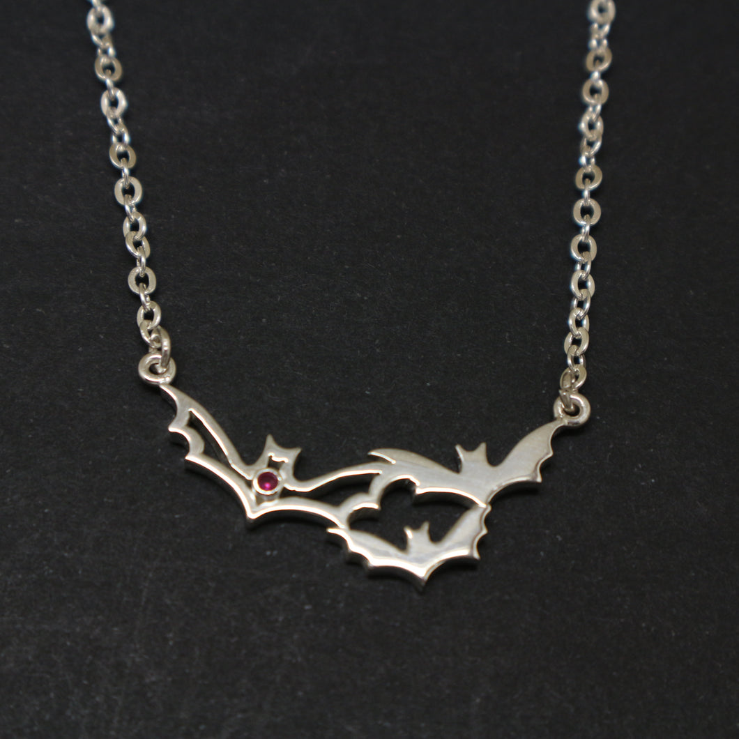 Silver Mother Daughter Bat Necklace