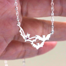 Load image into Gallery viewer, Silver Mother Daughter Bat Necklace
