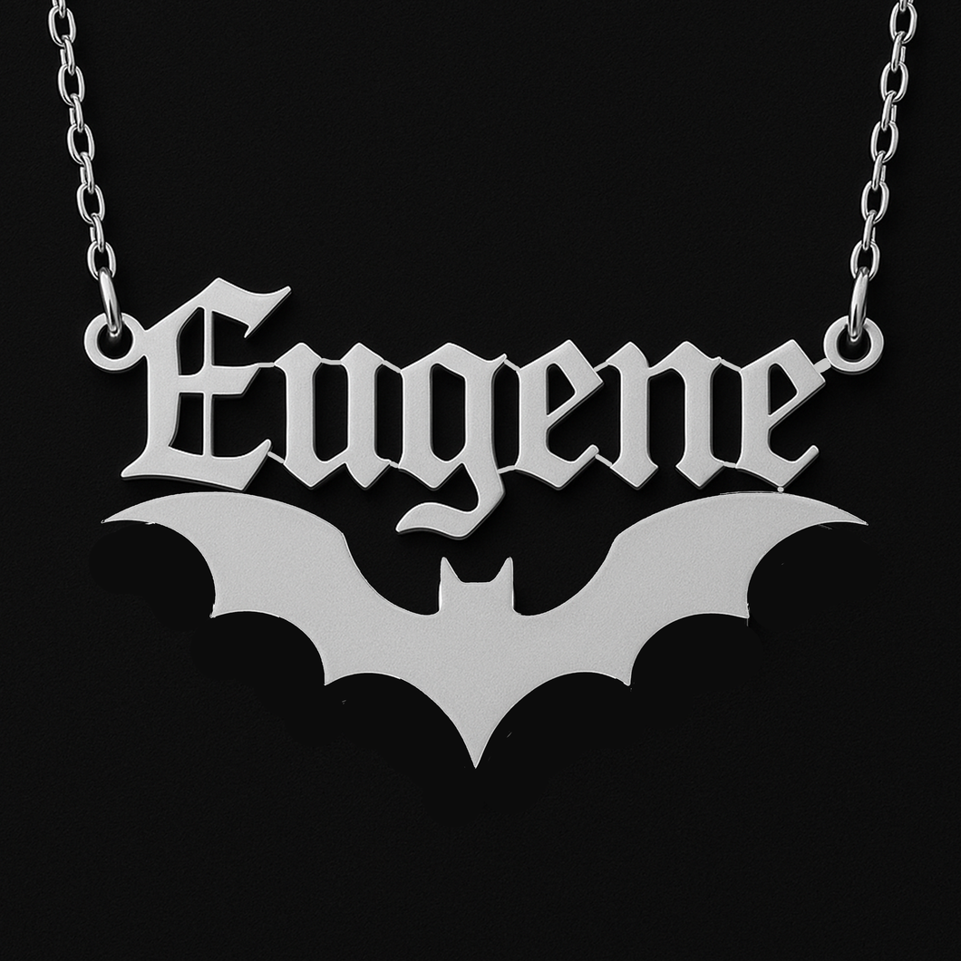 Personalised Gothic Name Bat Necklace