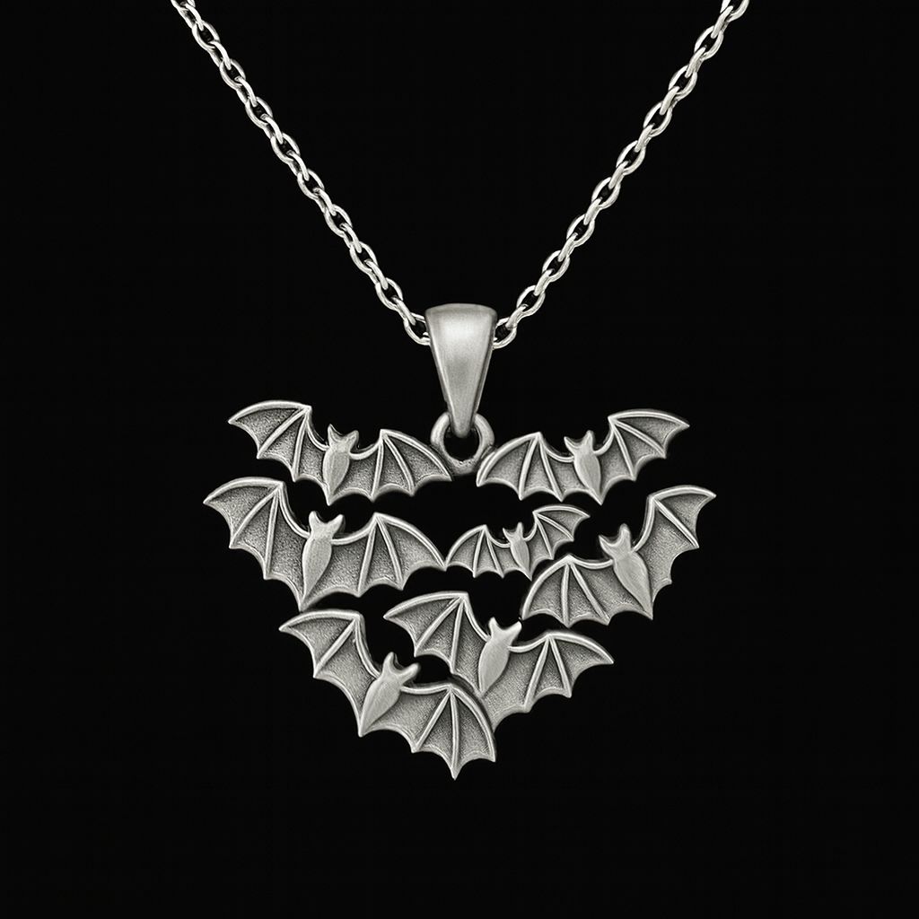 Silver Bat Heart Necklace