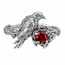 Load image into Gallery viewer, Silver Raven Ring with Red Stones
