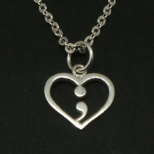 Load image into Gallery viewer, Silver Heart Semicolon Necklace
