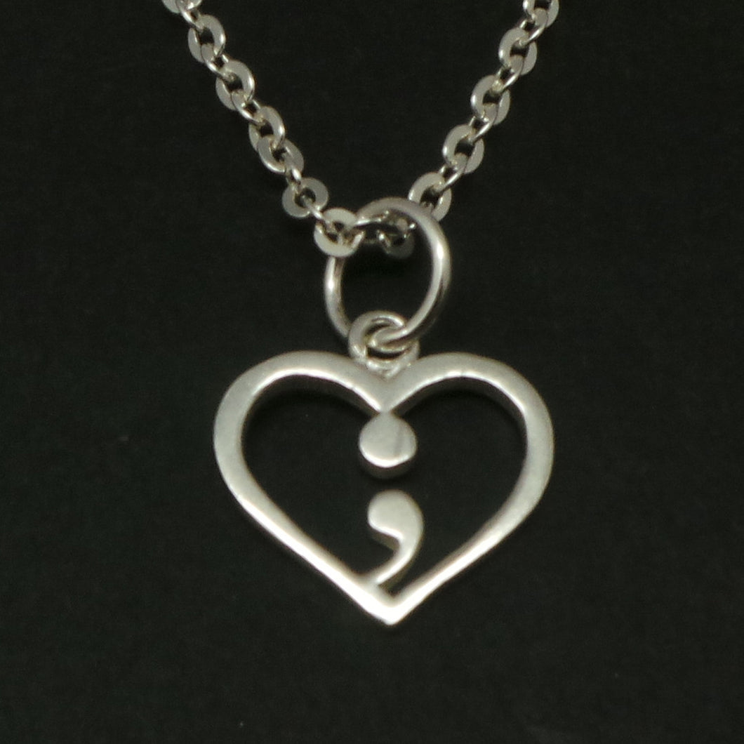 Silver Heart Semicolon Necklace