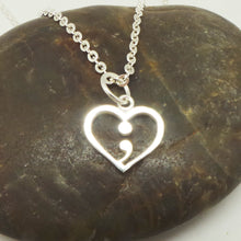 Load image into Gallery viewer, Silver Heart Semicolon Necklace
