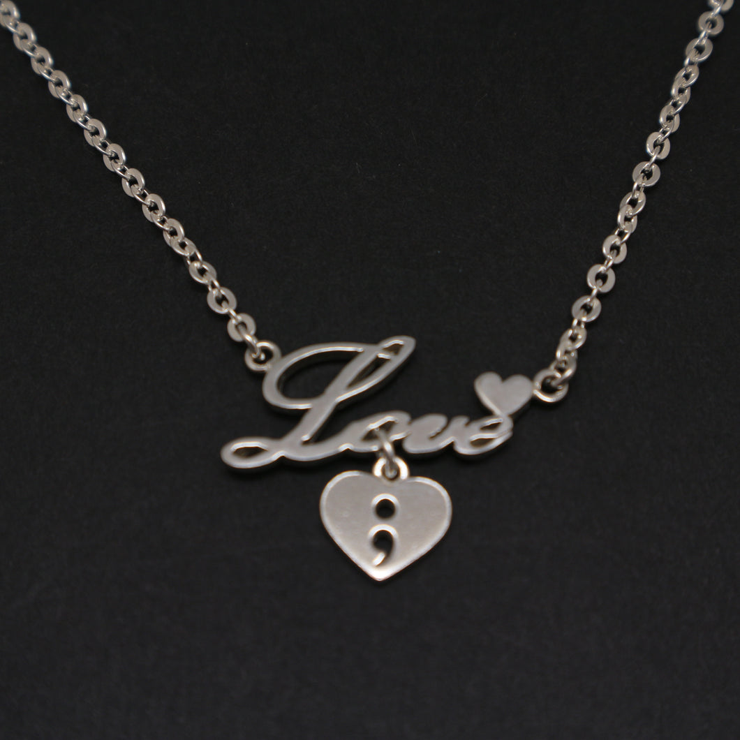 Love Dangle Heart Semicolon Necklace
