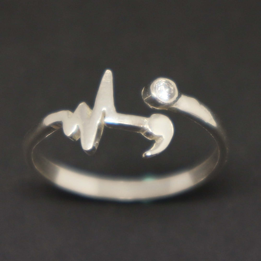 Silver Heartbeat Semicolon Ring