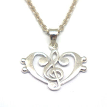 Load image into Gallery viewer, Treble Clef Bass Clef Music Heart Necklace
