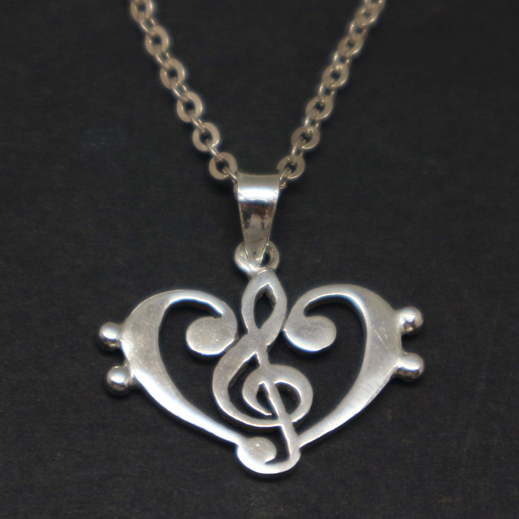 Treble Clef Bass Clef Music Heart Necklace