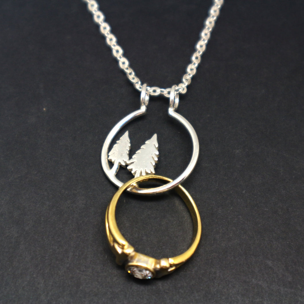 Silver Pine Tree Ring Holder Necklace