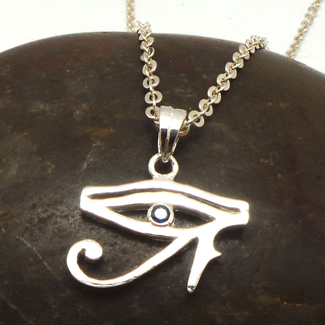 Silver Hieroglyphic Egyptian Eye of Horus Necklace