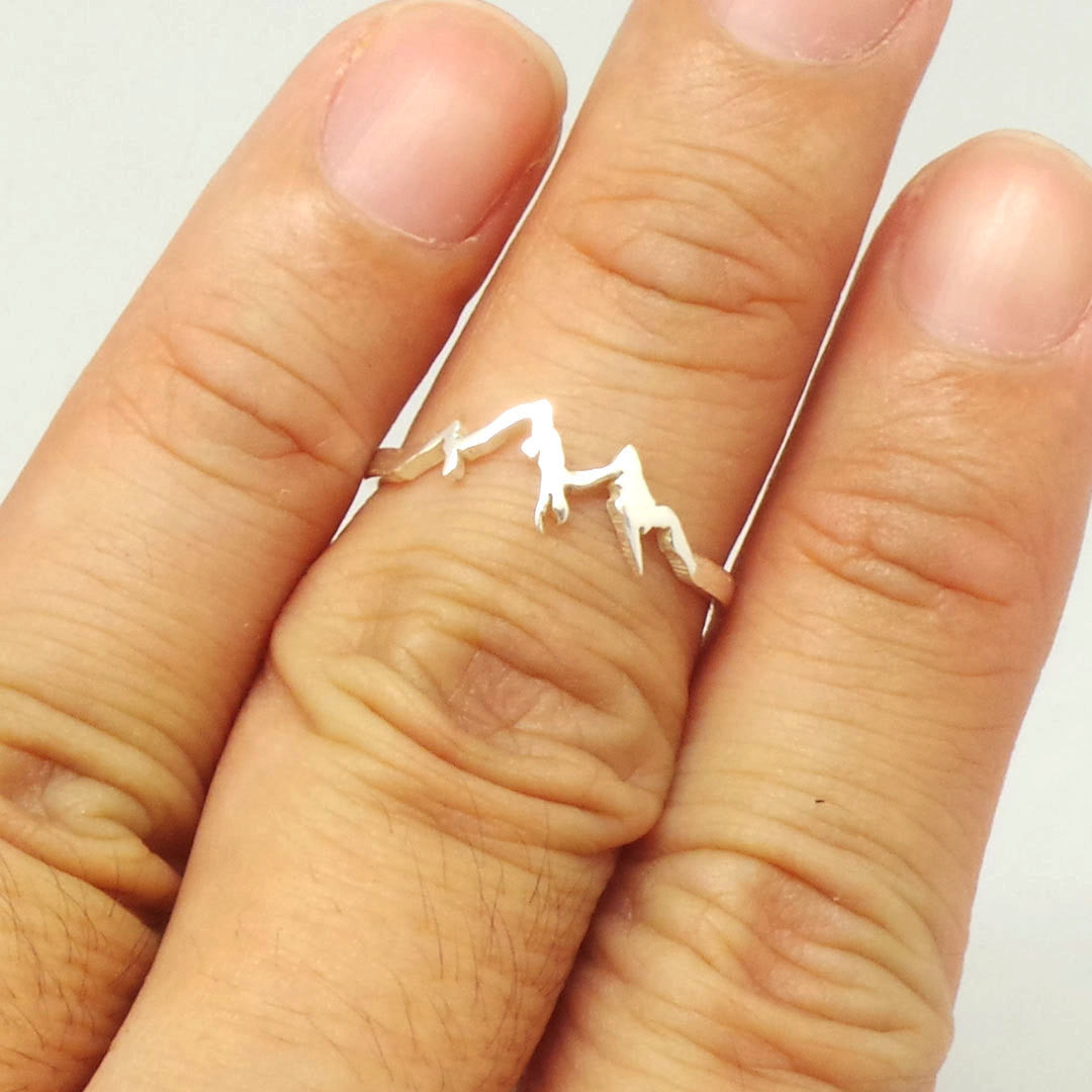 Nature Mountain Range Hiking Ring - 925 Sterling Silver Band, Sizes 4-10 - View #12