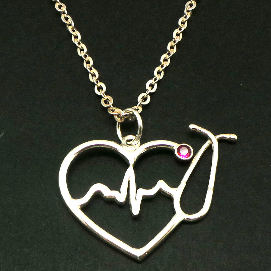 Silver Nurse HeartBeat Stethoscope Necklace