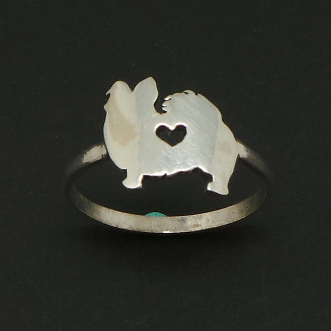 Dog Papillon Silver Ring