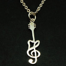 Load image into Gallery viewer, Silver Music Note Guitar Necklace Pendant
