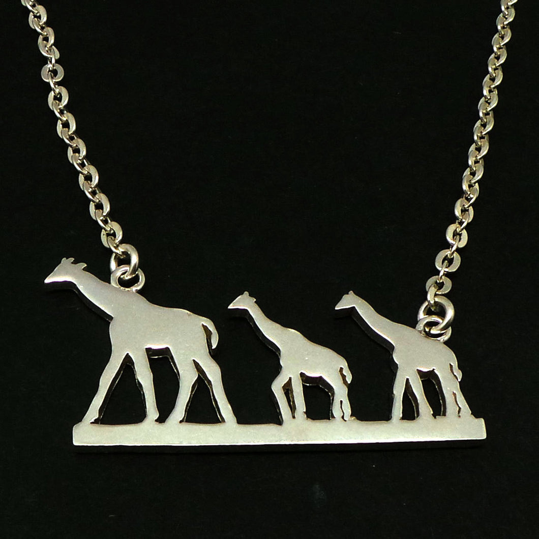 Silver Giraffe Mother and Child Necklace