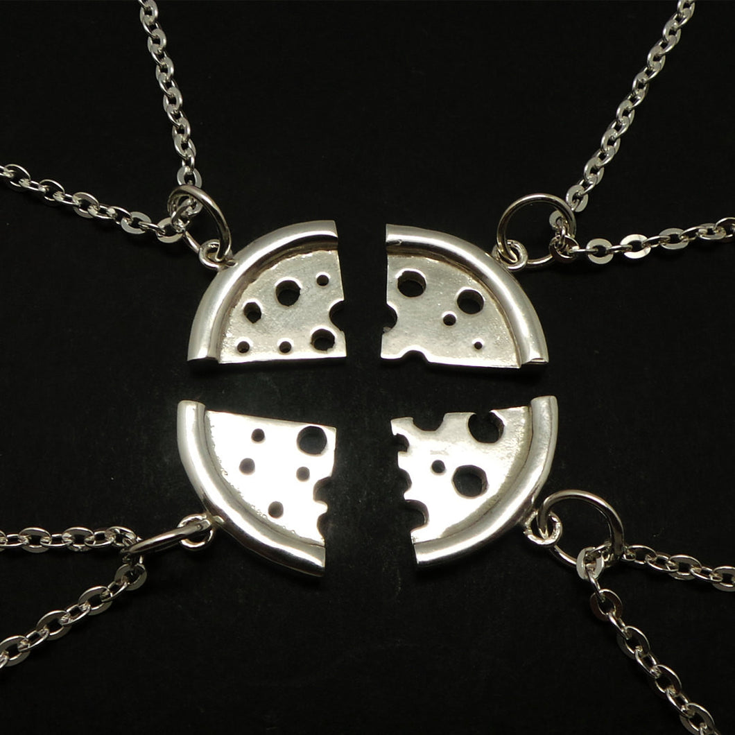 Silver Pizza Set Necklace for Best Friend Gift