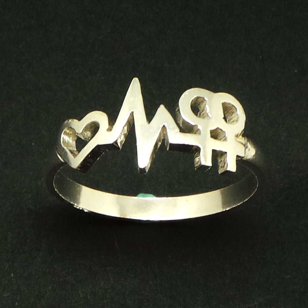 Silver Heartbeat Lesbian Pride Ring