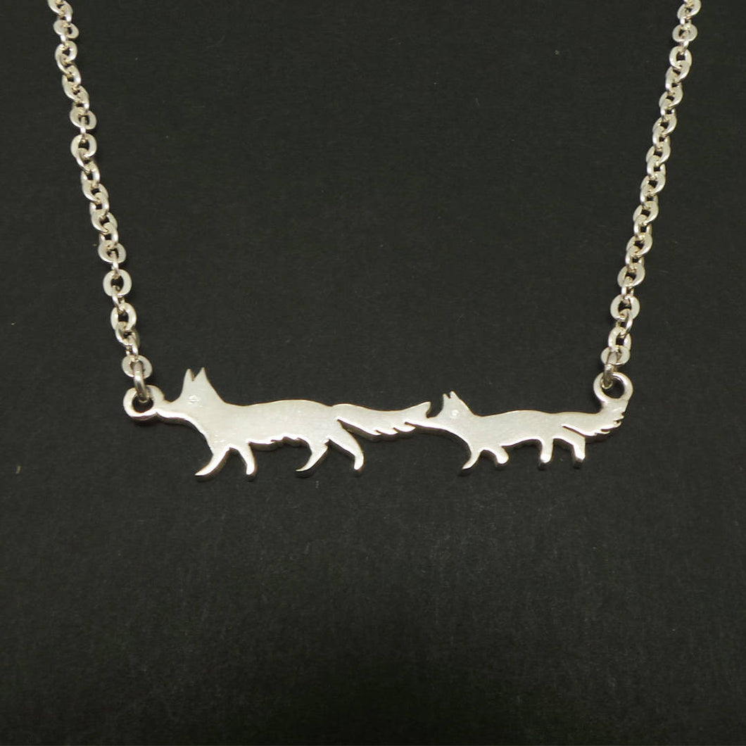 Silver Mother and Child Fox Necklace