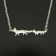 Silver Mother and Child Fox Necklace