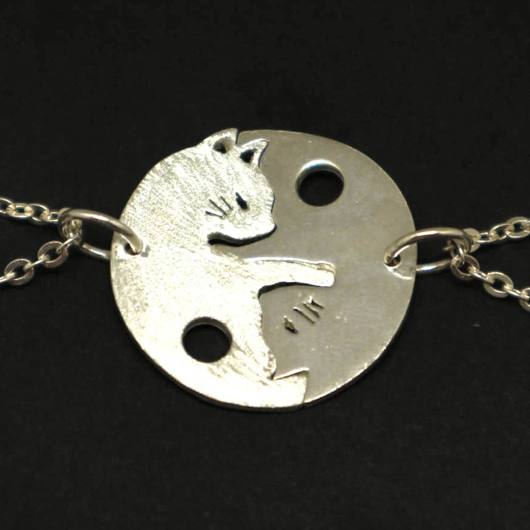 Silver Yin Yang Cat Couple Necklace Pendant