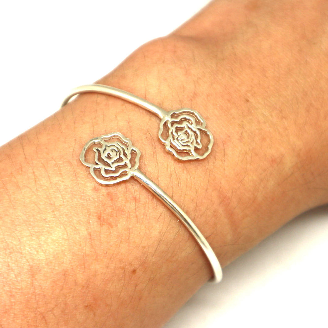 Silver Flower Rose Bracelet Bangle
