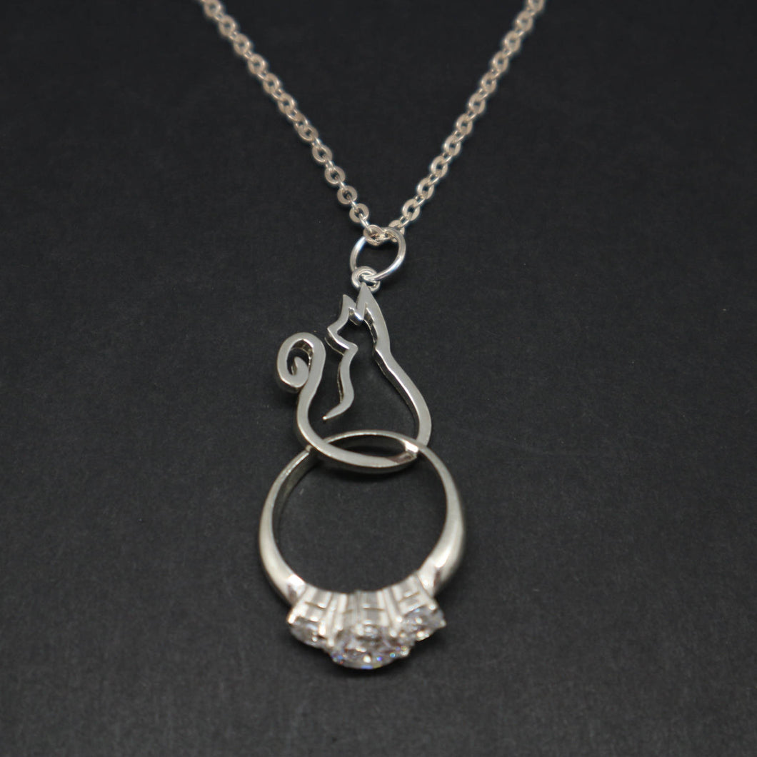 Sterling Silver Cat Ring Holder Necklace Pendant
