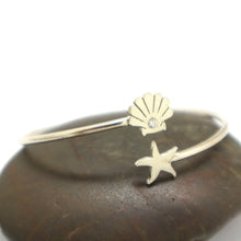 Load image into Gallery viewer, Starfish and Shell Beach Bracelet Bangle with Birthstone
