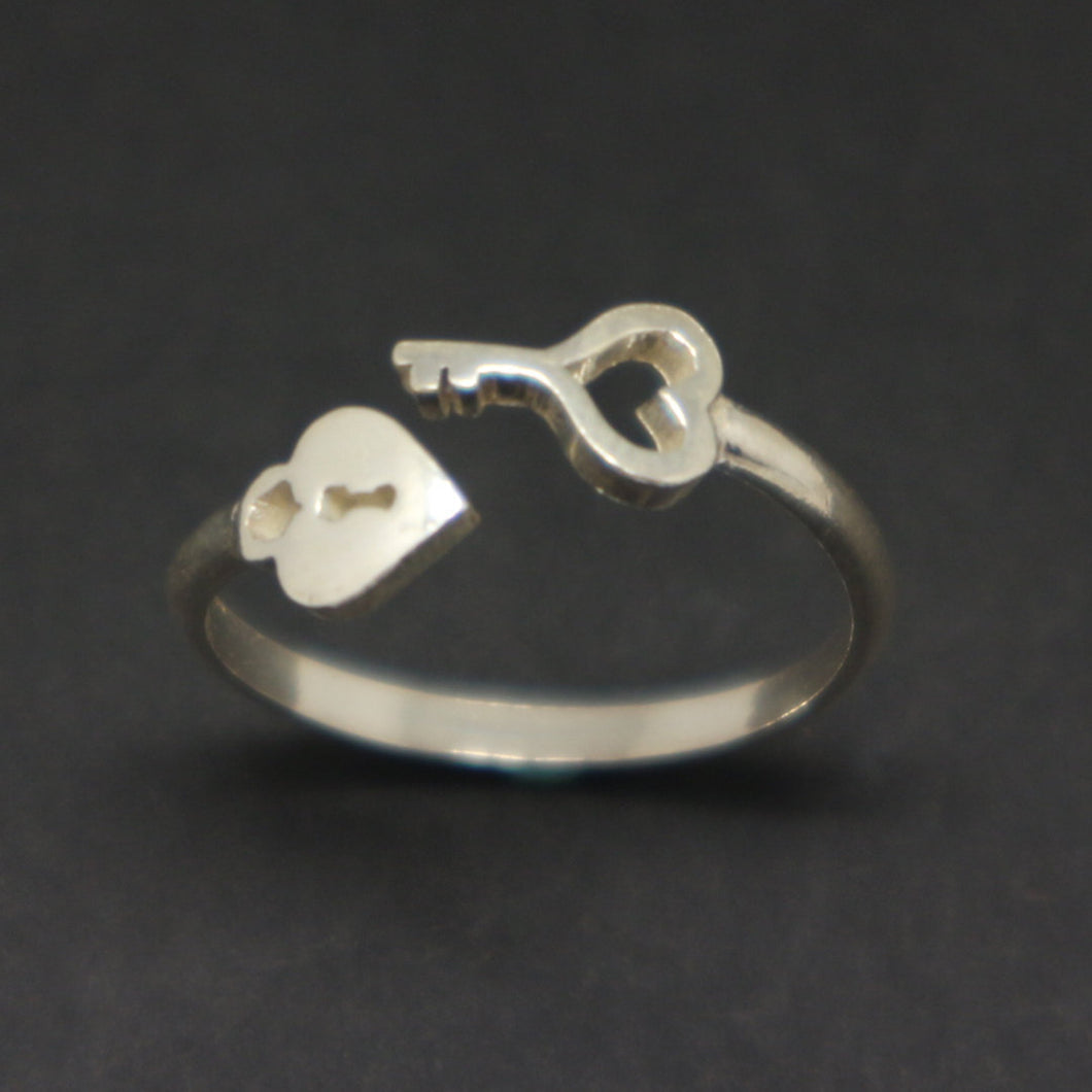 Silver Key and Lock Statement Ring