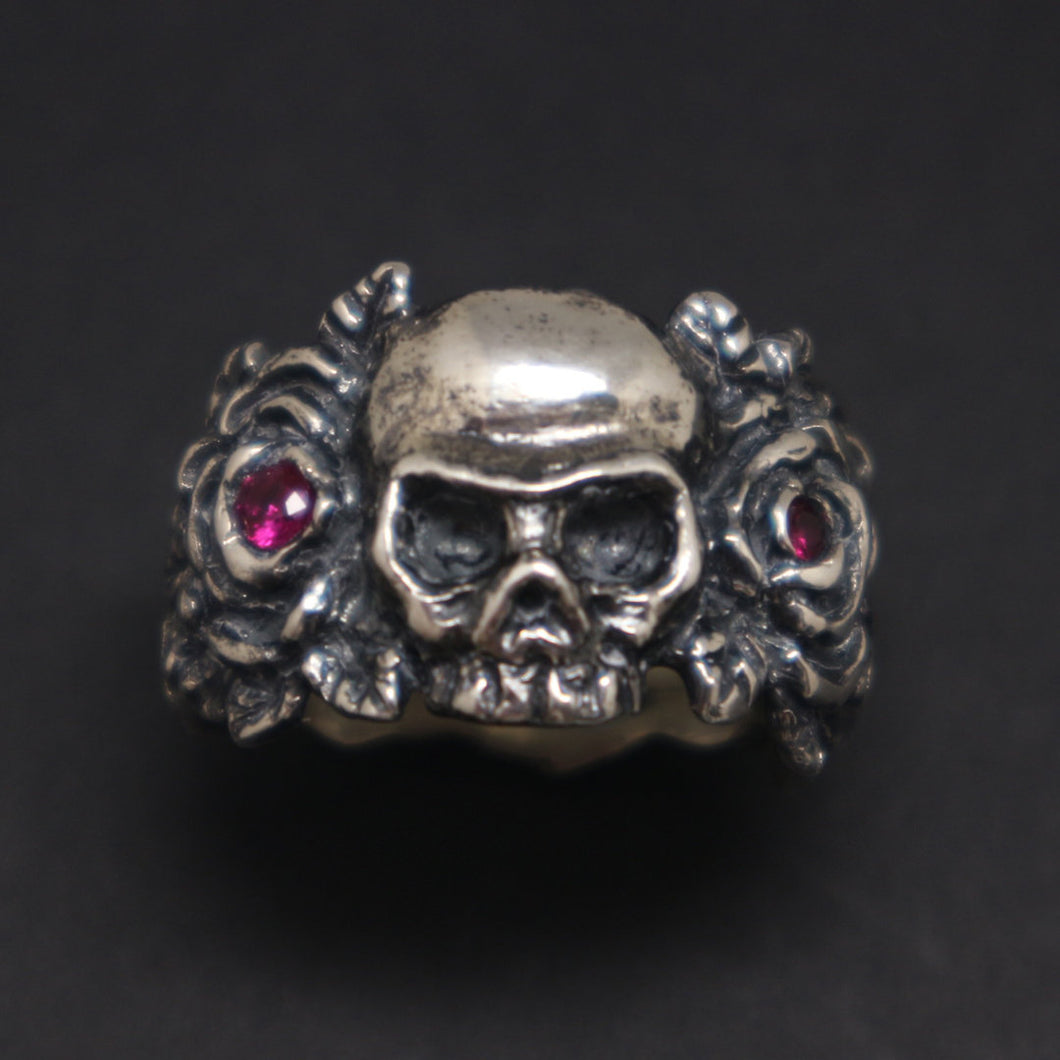 Silver Skull and Rose Ring