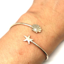 Load image into Gallery viewer, Starfish and Shell Beach Bracelet Bangle with Birthstone
