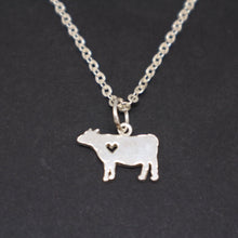 Load image into Gallery viewer, Silver Cow and Heart Necklace Pendant
