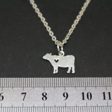 Load image into Gallery viewer, Silver Cow and Heart Necklace Pendant
