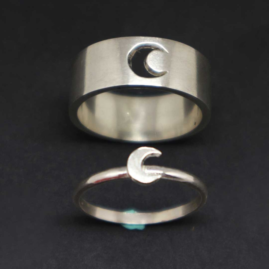 Silver Moon Couple Rings Set