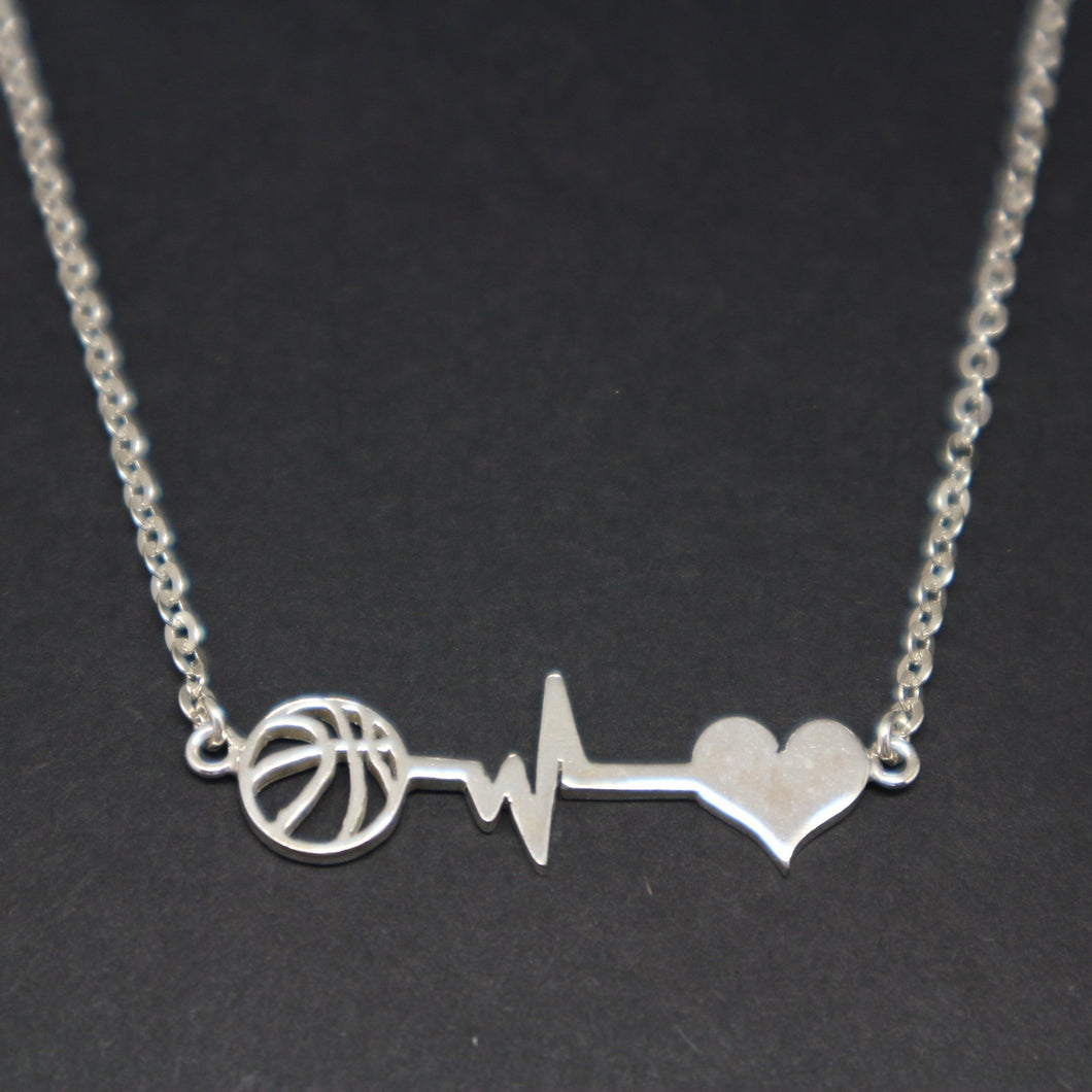 Basketball Heartbeat Heart Necklace