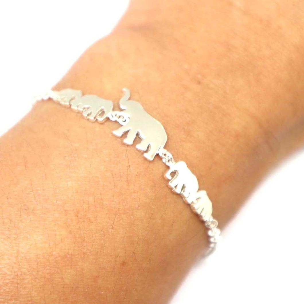 Silver 5 Elephants Family Chain Bracelet