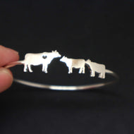 Silver Mother Daughter Cow Bracelet