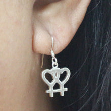 Load image into Gallery viewer, Silver Heart Lesbian Hoop Earrings
